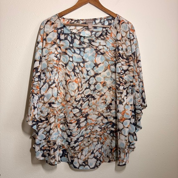 Chico's Tops - Chicos Women's Size L/XL Poncho Cover Up Artsy Watercolor Blouse Lagenlook